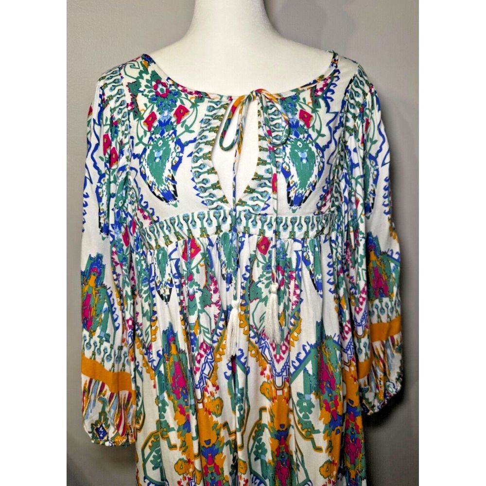Rachel Zoe Plus Tunic Top 1X Tie Front 3/4 Sleeve Colorful Boho